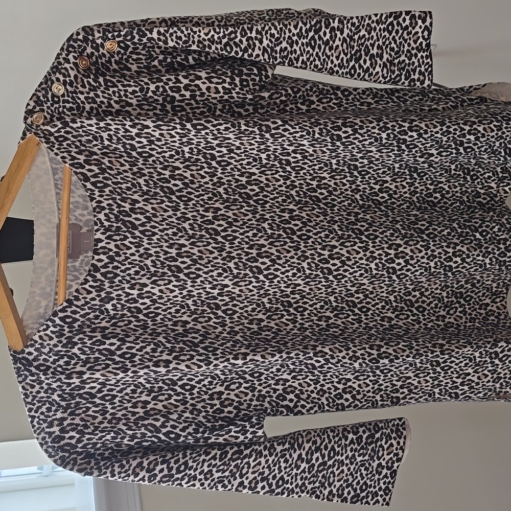 Chicos Leopard Print Sweater with Button Accents
